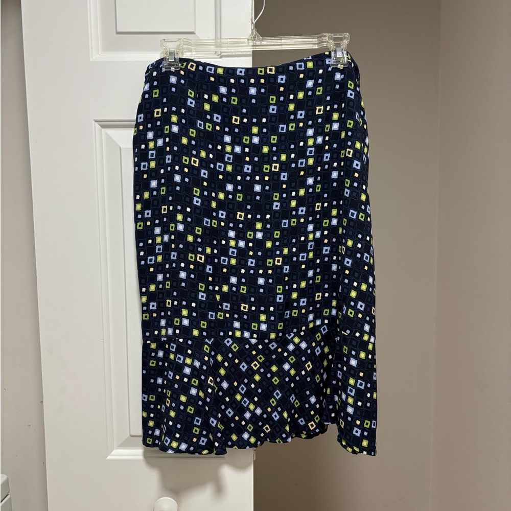 Multicolor Geometrical Silk Skirt Blue and Green